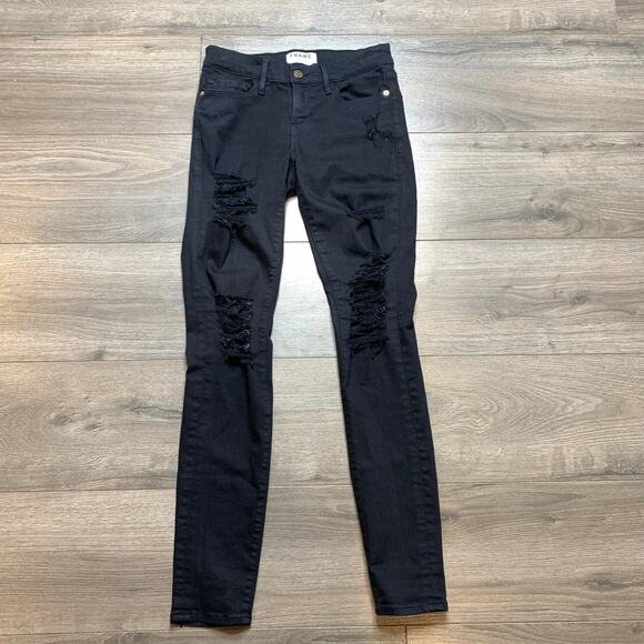 Frame Denim Le Skinny de Jeanne Low Rise Black Jeans Women's Size 24 - Picture 1 of 10